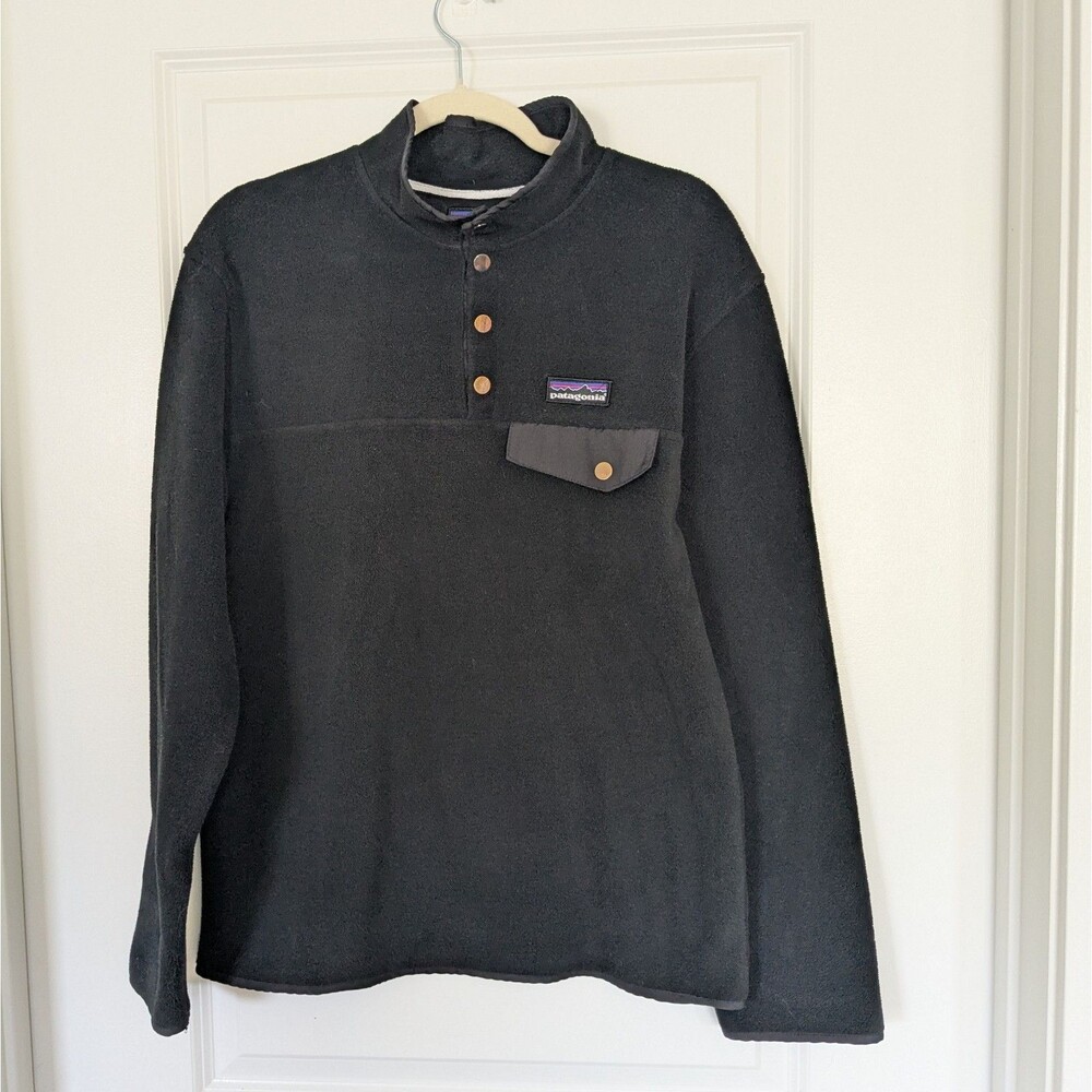 Patagonia Black Fleece Snap Pullover Chest Pocket Outdoor Hiking 21x27